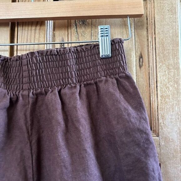 Reformation Elastic Waist Linen Shorts Dark Brown Summer Pull On Size Small - Picture 2 of 7